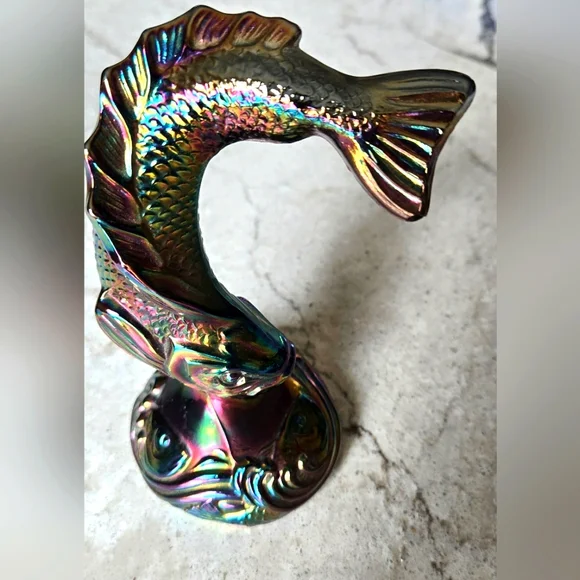 Fenton Carnival Iridescent Glass Fish Figurine Leaping Jumping Koi